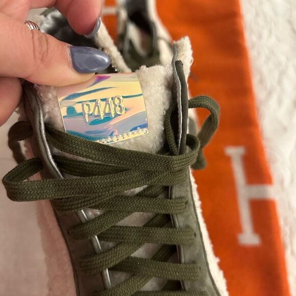 P448 Skate Was Green Sherpa Hi Tops 37 - Picture 4 of 7